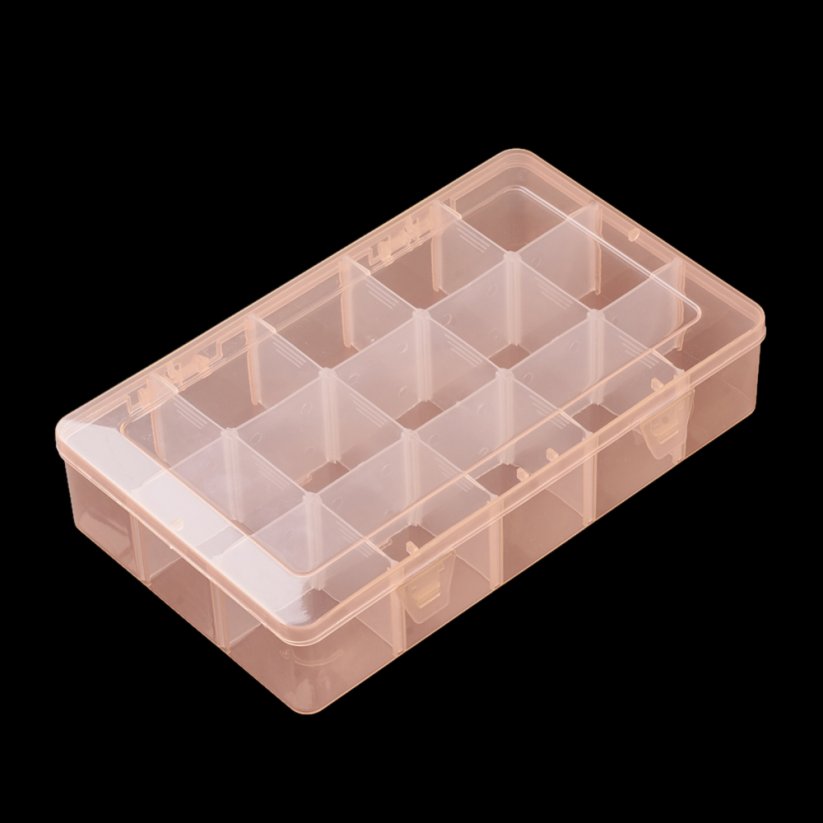 Aufbewahrungsbox aus Plastik für Perlen - verstellbar, 15 Fächer, lachsfarben, 27,5x16,5x5,7 cm