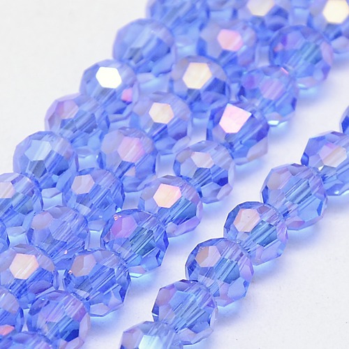 Brúsené sklenené korálky, pokovované, modré, 4 mm