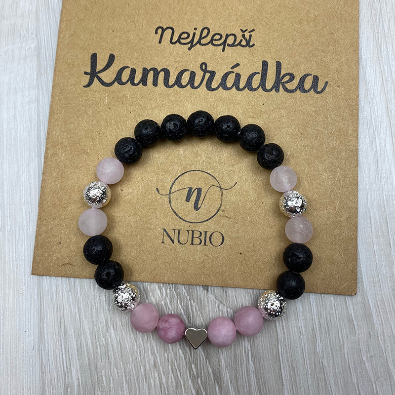 Geschenkkarte für eine Freundin - Armband aus Lava, Nephrit und Rosenquarz