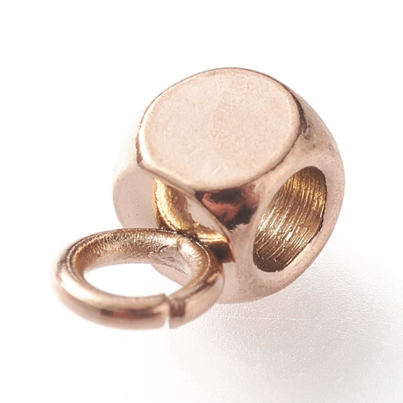 Oddeľovač z 304 ocele, kocky, rosegold, 6x3x3 mm, očko 1,6 mm