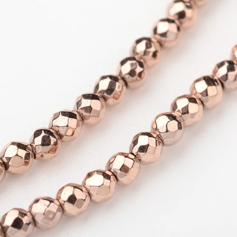 Szintetikus hematit - gyöngyök,  rosegold, 2 mm