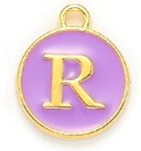 Kovový prívesok s písmenom R, fialový, 14x12x2 mm