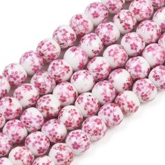 Keramické korálky s kytičkou - perleťově růžové, 6 mm