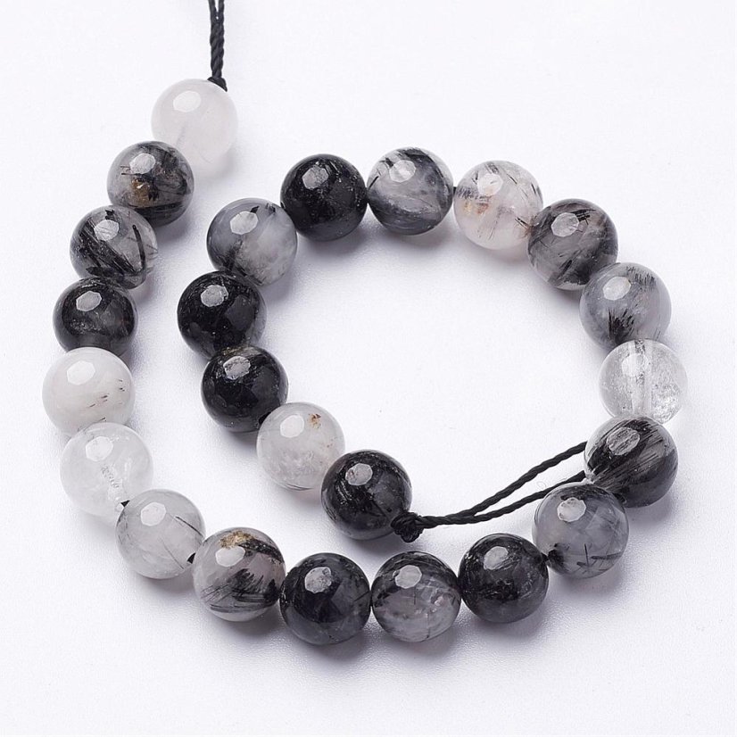 Természetes rutil kvarc - gyöngyök, fekete, 8 mm