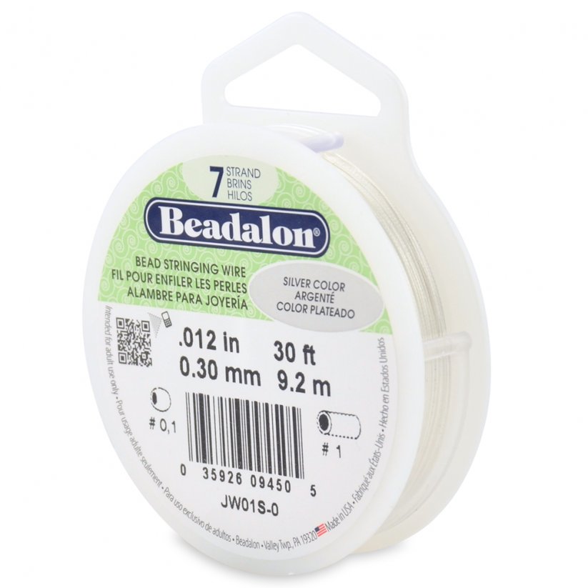 Beadalon Nylon Kordel, weiß, 7 Stränge, Durchmesser 0,30 mm/9 m