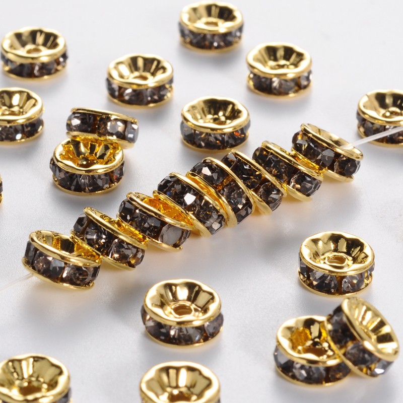 Štrasová rondelka s kamínky - zlatá, šedá 8x3,8mm