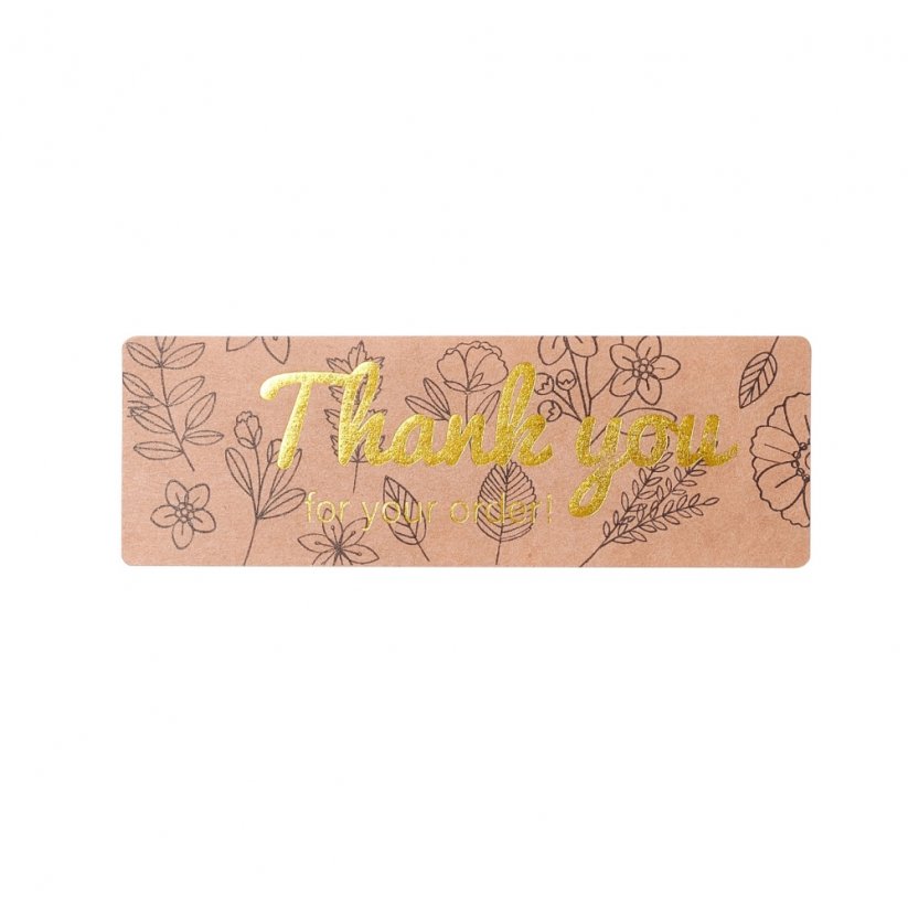 "Thank you" natúr matrica virágmintával, 75x25 mm