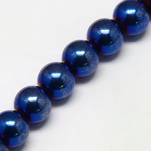 Szintetikus hematit - gyöngyök, bevonattal, A osztály, kék, 8 mm