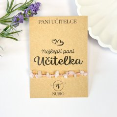 Dárková karta pro paní učitelku s náramkem ze zlomků růženínu