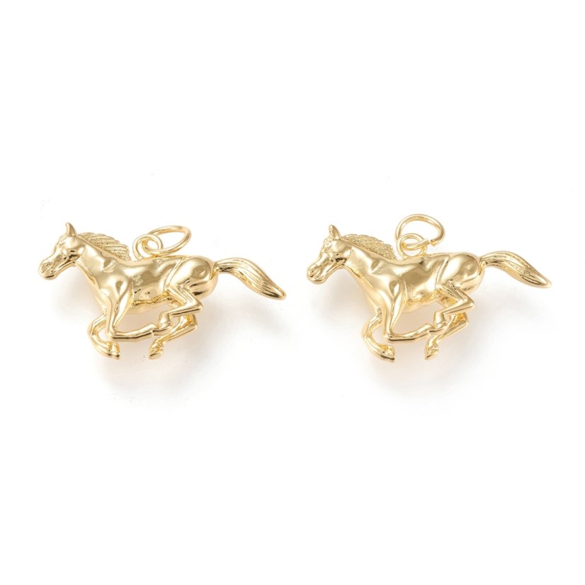 Mosadzný prívesok koník, zlatý, 15x29x5 mm