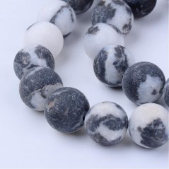 Természetes jáspis - gyöngyök, matt, zebra, fekete-fehér, 8 mm