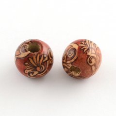 Korálky ze dřeva s potiskem, červené, 13 mm
