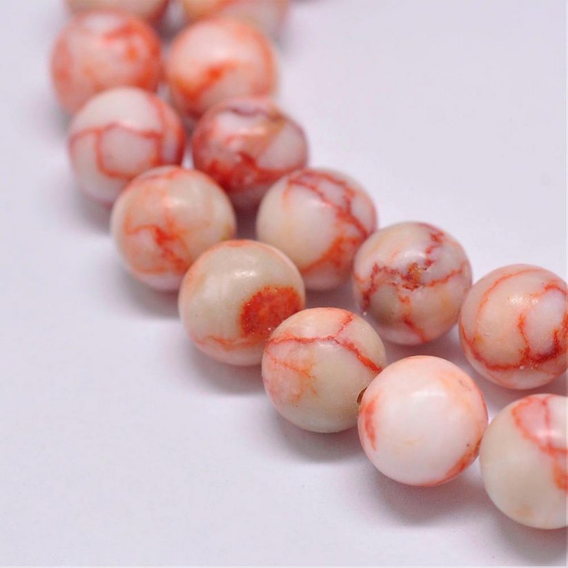 Natürlicher Jaspis - Perlen, netstone, weiß-rot, 8 mm