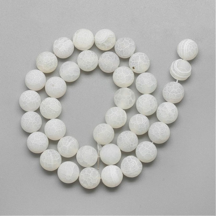 Természetes achát - gyöngyök, jég, fehér, 8 mm