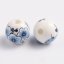 Keramikperlen mit Blume - weiß-blau, 12 mm