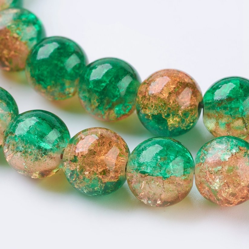 Zweifarbige Glasperlen - geknackt, grün-golden, 8 mm