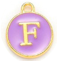 Kovový prívesok s písmenom F, fialový, 14x12x2 mm