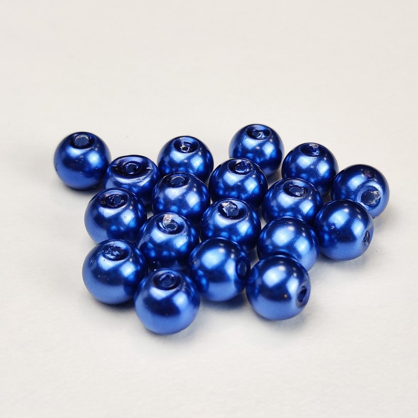 Skleněné korálky s perleťovým efektem - 6 mm, modré