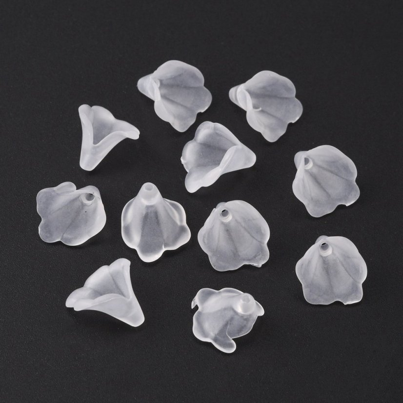 Akrylový kaplík, kytička, transparentní, 9~10 mm délka, 9~10 mm šířka
