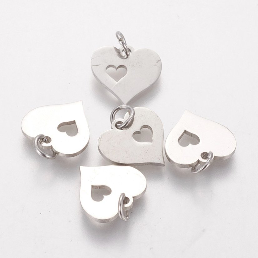 Prívesok z 304 ocele strieborný "Srdce" 12x12,5x1 mm
