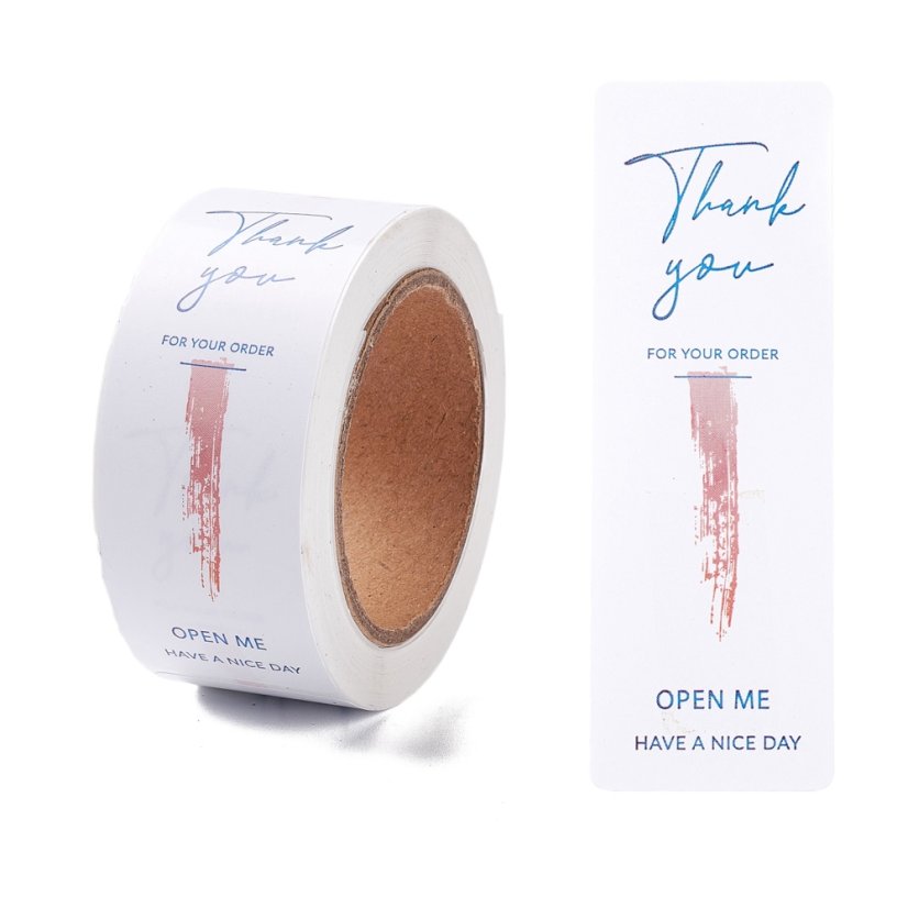 "Thank you" matrica fehér rózsaszín háttérrel, 25x74 mm