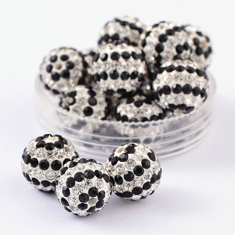 Shamballa golyó 12 mm, menet 2 mm, fekete-fehér