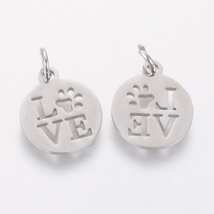 Přívěšek z 304 oceli střibrný "Love" 14x12x1 mm