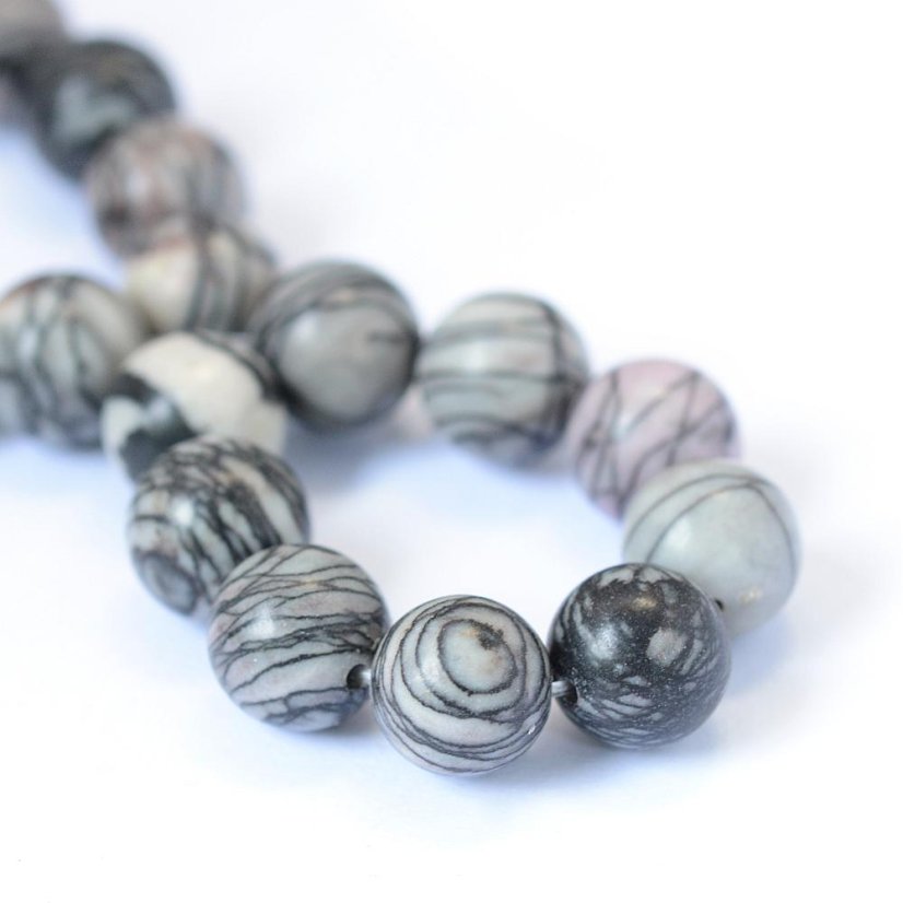 Természetes jáspis - gyöngyök, Netstone, selyemkő, 8 mm