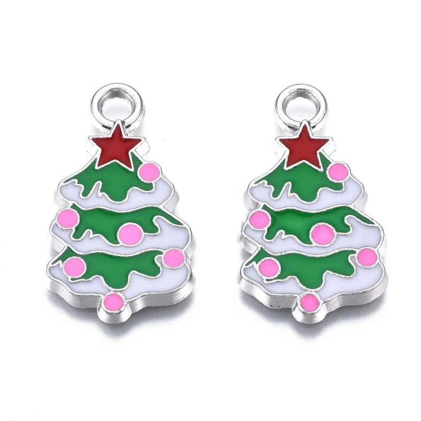 Kovový prívesok stromček, zelený, 26x15x2 mm