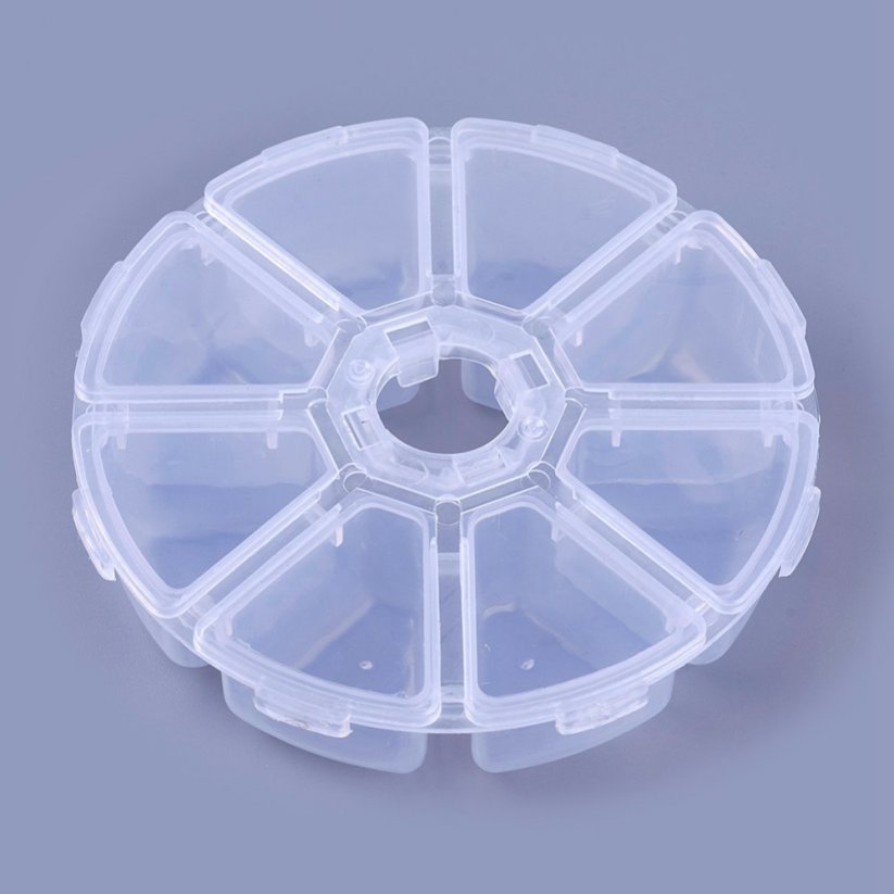 Plastový organizér na korálky - guľatý 8 oddelení 10.5x10.5x2.8cm
