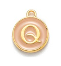 Kovový prívesok s písmenom Q, krémový, 14x12x2 mm
