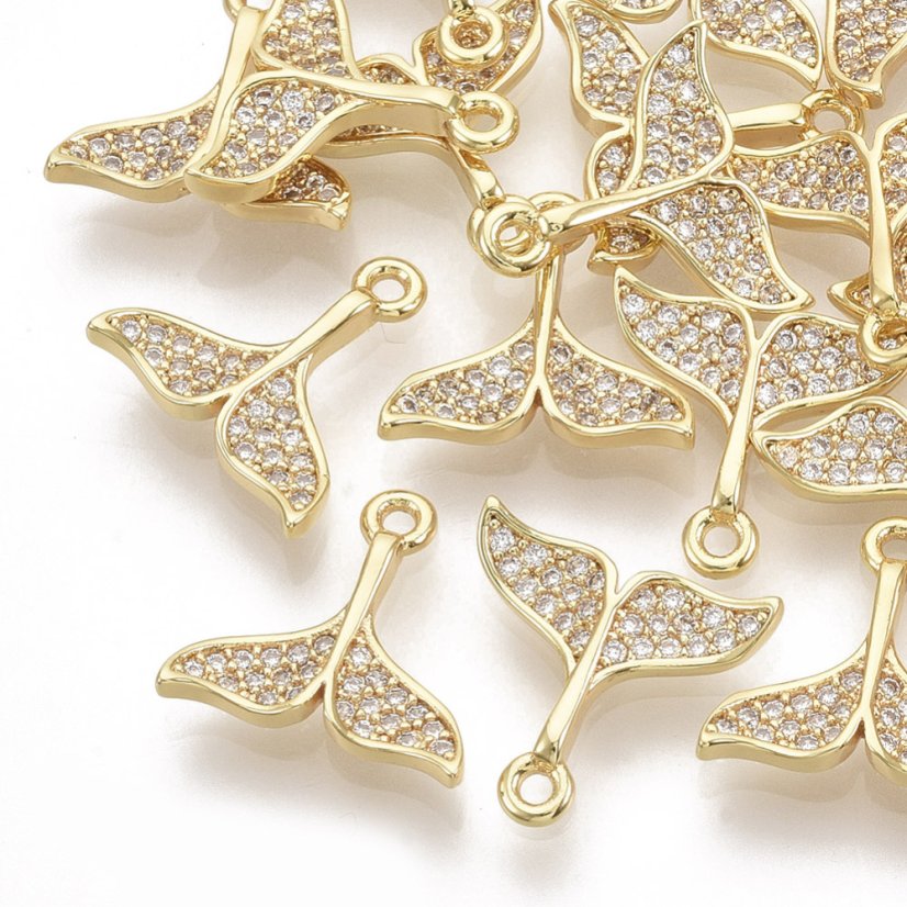 Mosazný přívěsek s kubickými zirkony, ploutve, 12x12x2 mm