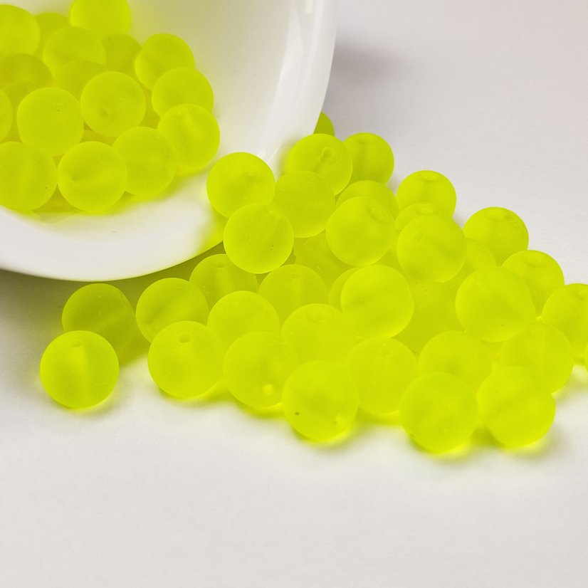 Skleněné korálky matné - 8 mm, neon žluté