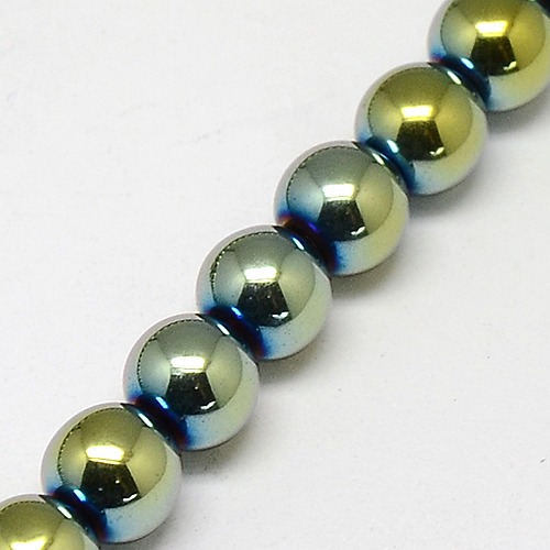 Synthetischer Hämatit - Perlen, metallisiert, Klasse A, grün, 8 mm