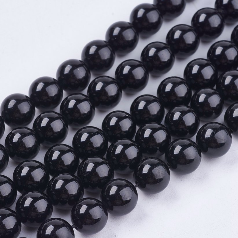 Természetes fekete turmalin - gyöngyök, 8 mm